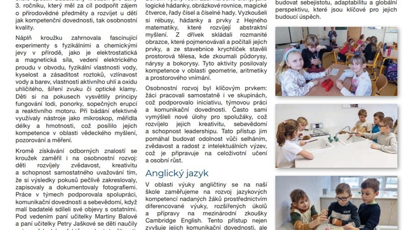 Dlouhodobá práce s nadanými žáky: o naší škole píše časopis Mensa