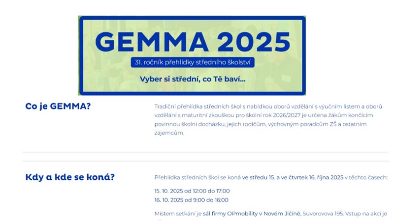 Gemma - přehlídka středních škol