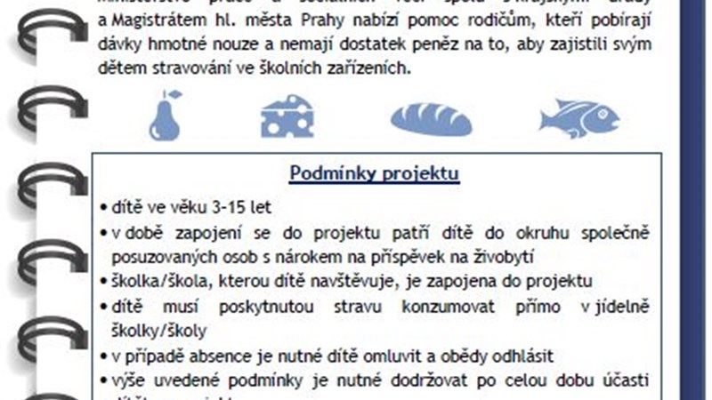 Informace o zařazení dítěte do projektu Obědy do škol