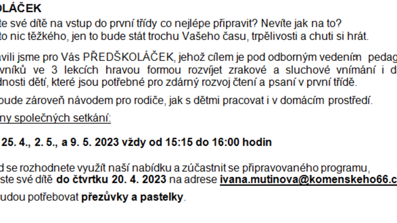 Předškoláček - setkání pro budoucí prvňáčky
