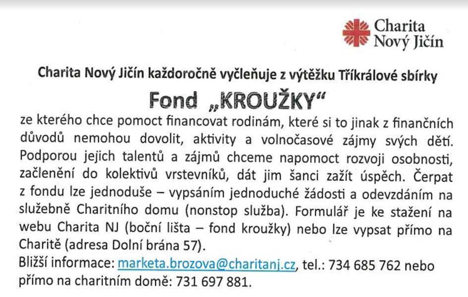 Fond "Kroužky" - nabídka Charity Nový Jičín